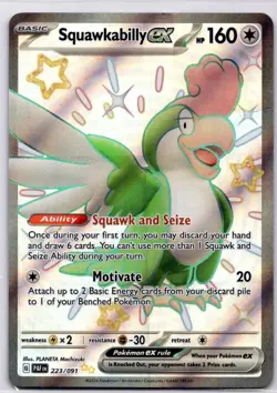 Pokemon TCG Squawkabilly ex 223/091 Paldean Fates Baby Shiny Holo Lightly Played - Image 1