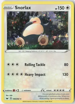 Snorlax 140/202 Rare Sword & Shield Pokemon Near Mint - Image 1