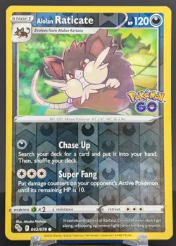 Pokemon Alolan Raticate #042/078 English Pokemon GO Reverse Holo Stamped - Image 1