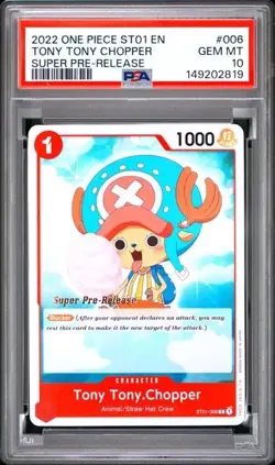 2022 ONE PIECE SUPER PRE RELEASE ST01-006 TONY TONY CHOPPER PSA 10 GEM MINT - Image 1