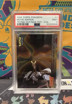 PSA 9 Mewtwo 1999 Topps Pokemon Movie Edition TRYING OUT THE NEW TOY #7 Foil - Image 1