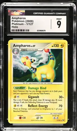 CGC 9 MINT Ampharos 1/127 Holo Platinum Pokemon Card - Image 1