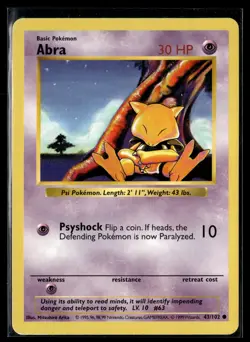 Abra 43/102 Base Set Common Pokemon Shadowless - Image 1