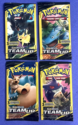 Lot Of 4 Packs Pokemon Sun & Moon Team Up 3 Card Pack Factory Sealed - Image 1