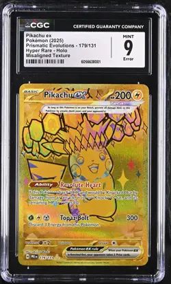 Pikachu ex Pokemon Prismatic Evolutions #179 Hyper Rare Holo Texture Error CGC 9 - Image 1