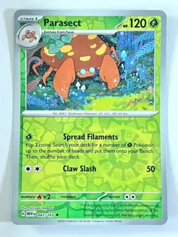 Parasect 047/165 Reverse Holo Uncommon Scarlet & Violet 151 Pokemon Near Mint NM - Image 1