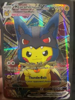 MLucario Pikachu Holo Poncho VCOS Cosplay Card Custom Holographic Shiny Detail - Image 1