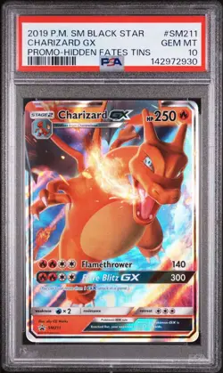 2019 POKEMON SM BLACK STAR PROMO HIDDEN FATES TINS #SM211 CHARIZARD GX PSA 10 - Image 1