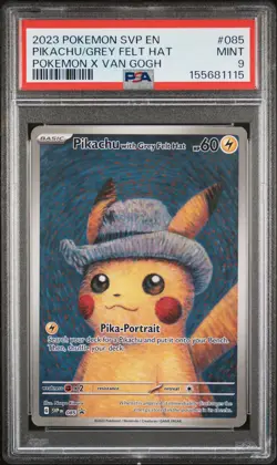 2023 POKEMON SVP EN-SV BLACK STAR PROMO #085 PIKACHU WITH GREY FELT HAT PSA 9 - Image 1