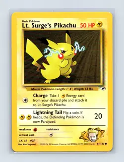 Lt. Surge's Pikachu 81/132 Common Gym Heroes Pokemon Unlimited Lightly Played - Image 1