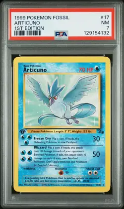 1999 Pokemon Fossil 1st Edition #17 Articuno PSA 7 - Image 1