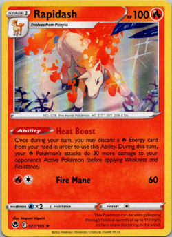 Rapidash 022/195 Silver Tempest Holo Pokemon TCG NM - Image 1