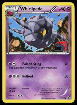 Whirlipede 53/114 Reverse Holo League & Championship Stamped Pokemon Card - Image 1