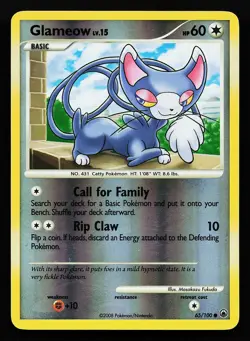 Glameow 65/100 Reverse Holo Majestic Dawn Pokemon Card - Image 1