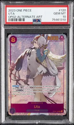 2023 ONE PIECE OP02-PARAMOUNT WAR ALTERNATE ART #120 UTA PSA 10 - Image 1