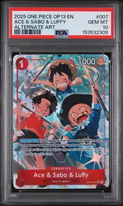 2025 ONE PIECE OP13-CARRYING ON HIS WILL ALTERNATE ART ACE & SABO & LUFFY PSA 10 - Image 1