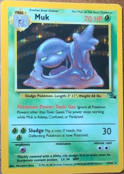 Pokemon TCG Muk 13/62 Fossil Holo Rare Stage 1 70 HP English 1999 Unlimited - Image 1