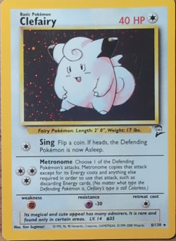 Pokemon TCG Clefairy 6/130 Base Set 2 Holo Rare Basic 40 HP English 2000 - Image 1