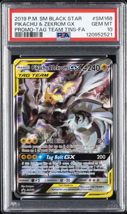 2019 POKEMON SM BLACK STAR PROMO #SM168 FULL ART/PIKACHU & ZEKROM GX PSA 10 - Image 1