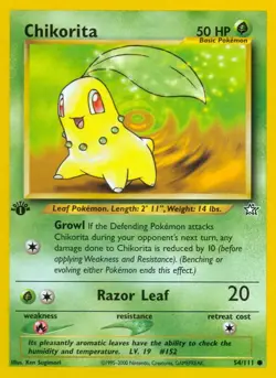 Chikorita 54/111 1st Edition Neo Genesis Pokemon Card NM - Image 1