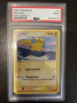 Pokemon Pikachu 2007 Pop Series 5 #12/17 Non-Holo Card PSA 9 Mint - Image 1