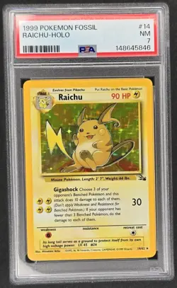 Pokemon 1999 Raichu PSA 7 HOLO 14/62 WOTC Fossil Set - Image 1