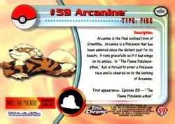 Pokemon Card -Arcanine 2000 Topps Chrome TV Animation Edition #59 Card - Image 2