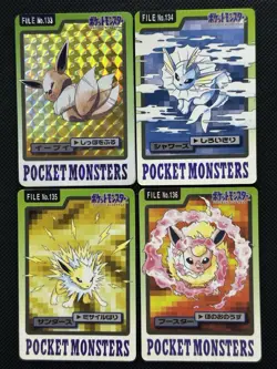 Eevee Vaporeon Jolteon Flareon 133 136 Pokemon Card Carddass Japan BANDAI 1997 - Image 1