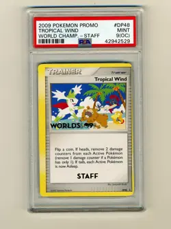 Pokemon PSA 9 OC MC MINT 2009 Tropical Wind Staff Miscut Error Dot Worlds Card - Image 1