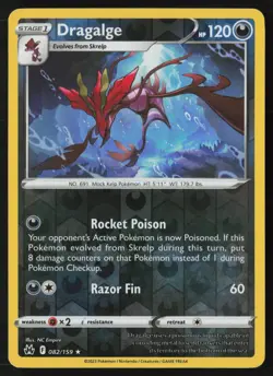 Dragalge 082/159 Rare Crown Zenith Pokemon Reverse Holo Near Mint - Image 1