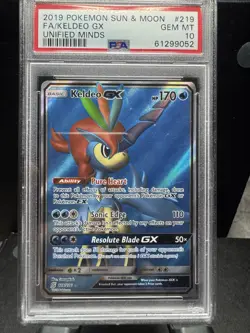 2019 POKEMON SUN & MOON UNIFIED MINDS #219 FULL ART/KELDEO GX PSA 10 - Image 1