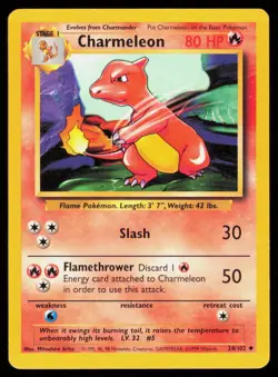 CHARMELEON 24/102 UNCOMMON BASE SET UNLIMITED VINTAGE POKEMON LP - Image 1