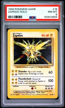 1999 POKEMON GAME #16 ZAPDOS-HOLO PSA 8 - Image 1