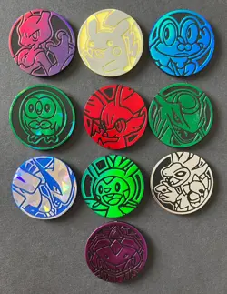 10 X Pokemon Coins Coin Tokens Shiny Pikachu Mewtwo Lugia Froakie Rayquaza - Image 1