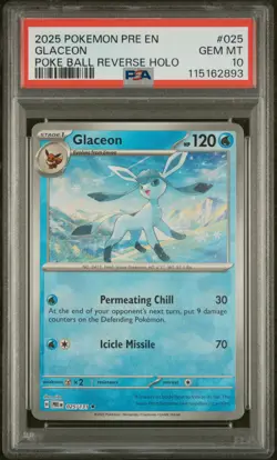 2025 POKEMON PRE EN-PRISMATIC EVOLUTIONS POKE BALL REVERSE HOLO GLACEON PSA 10 - Image 1