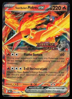Team Rocket's Moltres ex 031/182 Holo Destined Rivals Stamped Promo Pokemon Card - Image 1