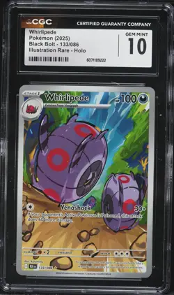 2025 Pokemon Black Bolt Illustration Rare Holo #133 Whirlipede CGC GEM MINT 10 - Image 1