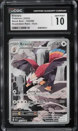Pokemon Braviary Black Bolt Illustration Rare #155 CGC 10 Gem Mint - Image 1