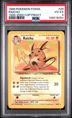 1999 POKEMON FOSSIL 1999-2000 COPYRIGHT #29 RAICHU PSA 4 - Image 1