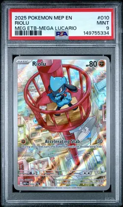 2025 POKEMON MEP EN-ME BLACK STAR PROMO #010 RIOLU PSA 9 - Image 1