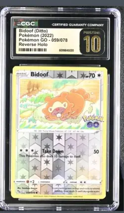Bidoof (Peelable Ditto) 059/078 Pokemon GO Reverse Holo CGC Pristine 10 Pop 2 - Image 1
