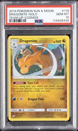 2019 POKEMON SUN & MOON TEAM UP COSMOS #119 DRAGONITE-HOLO PSA 10 - Image 1