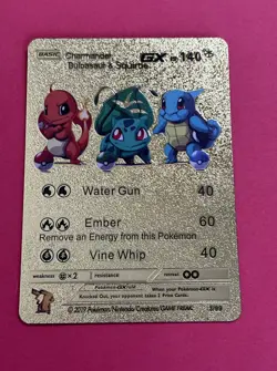 Nintendo Pokemon Charmander, Bulbasaur & Squirtle GX Gold Foil Fan Art Card - Image 1