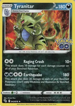 Tyranitar Holo Holo Rare Pokemon GO 043/078 NM - Image 1