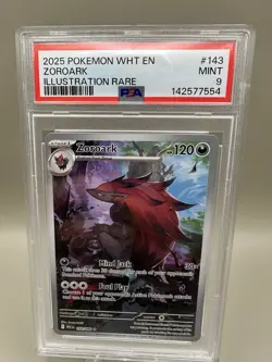 2025 POKEMON WHITE FLARE EN ZOROARK ILLUSTRATION RARE #143 MINT PSA 9 - Image 1