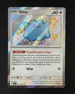 Pokemon Ditto Baby Shiny Holo Card 201/091 SV Paldean Fates Rare - Image 1