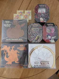 Pokemon TCG Bundle For hagiographylai 3x EtBs 3x Tins 4x Cele Birthday Pikachu - Image 1