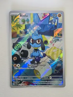 Pokemon Riolu Illustration Rare Full Art Holo 215/198 SV01 70 HP - Image 1