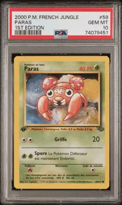 2000 Pokemon FRENCH Jungle 1st Edition Paras 59/64 PSA 10 - Image 1