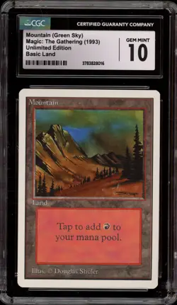 Magic the Gathering MTG Mountain (Green Sky) Unlimited CGC 10 Gem Mint - Image 1
